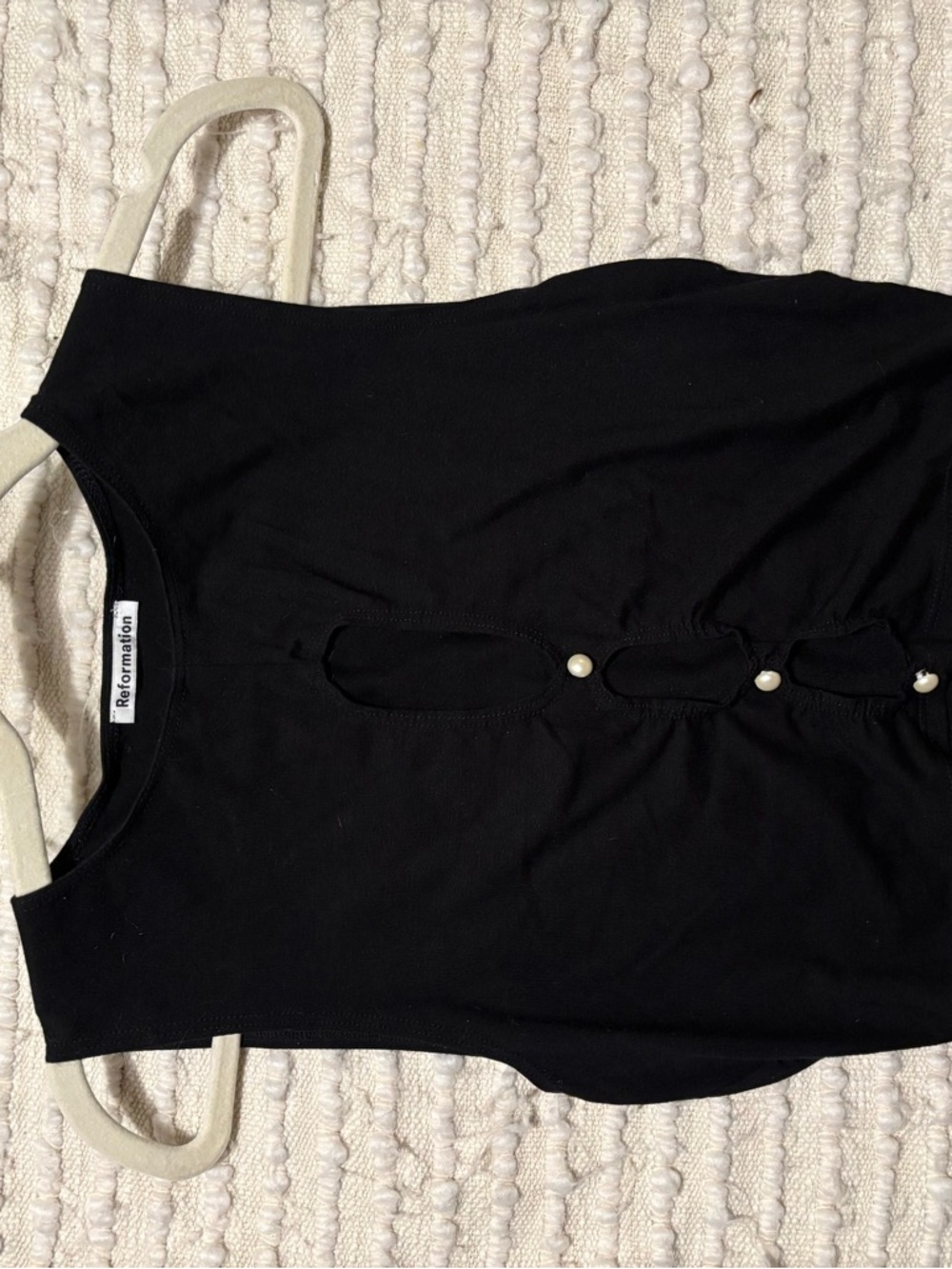 Reformation Black Pearl-Embellished Ribbed Tank
